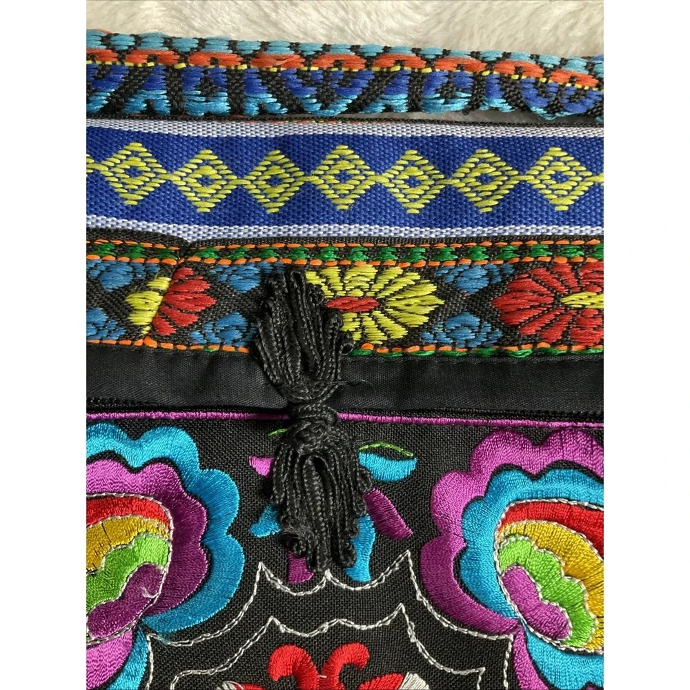 Embroidered Women's Floral Neon Boho Hippie Crossbody Bag Asian Geometric Design
